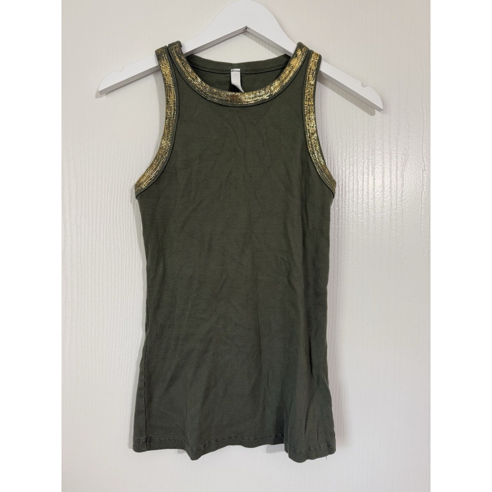 Coastal Bloom Metallic Olive Green Tank Top Made In Italy One Size NWOT